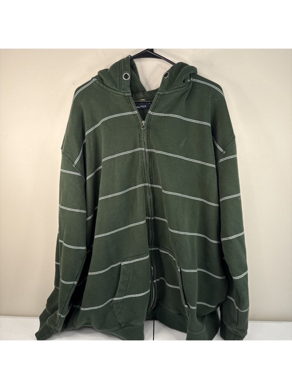 Vintage Nautica Hoodie Men's 3XL Green Stripes Full Zip